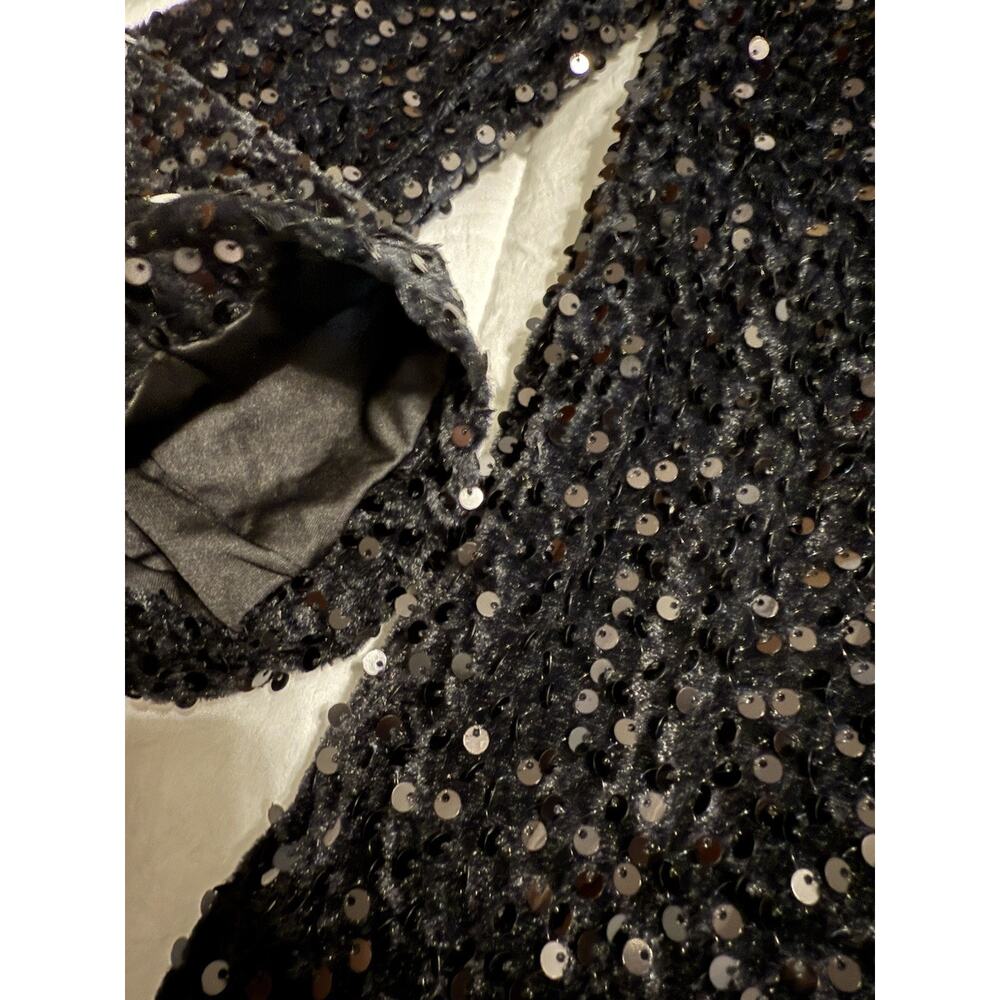 Women’s Black Sparkling Sequins Pearl Blazer Size Large Evening Party Wedding - Picture 5 of 12